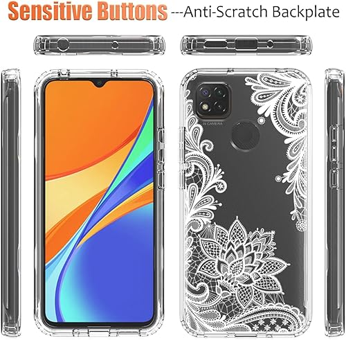 Miniatura 5 de Funda para Xiaomi Redmi 9C/Redmi 10A/Redmi 9 Activ con protector de pantalla de vidrio templado, diseño floral a prueba de golpes, cubierta