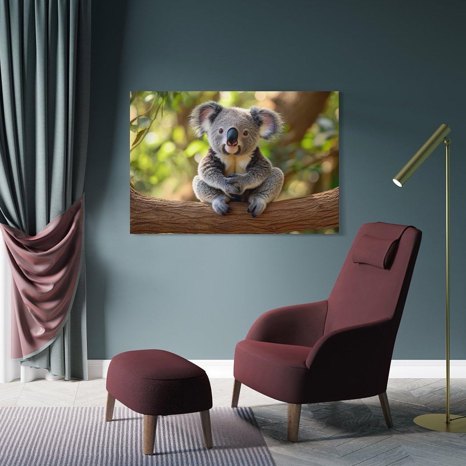 Junmoney Cute Koala Sitting on Branch Wall Decor Canvas Print, 20x30inch(50x75cm), for Hallway, Lounge Or Guest Room, Decorative Present for New Homes