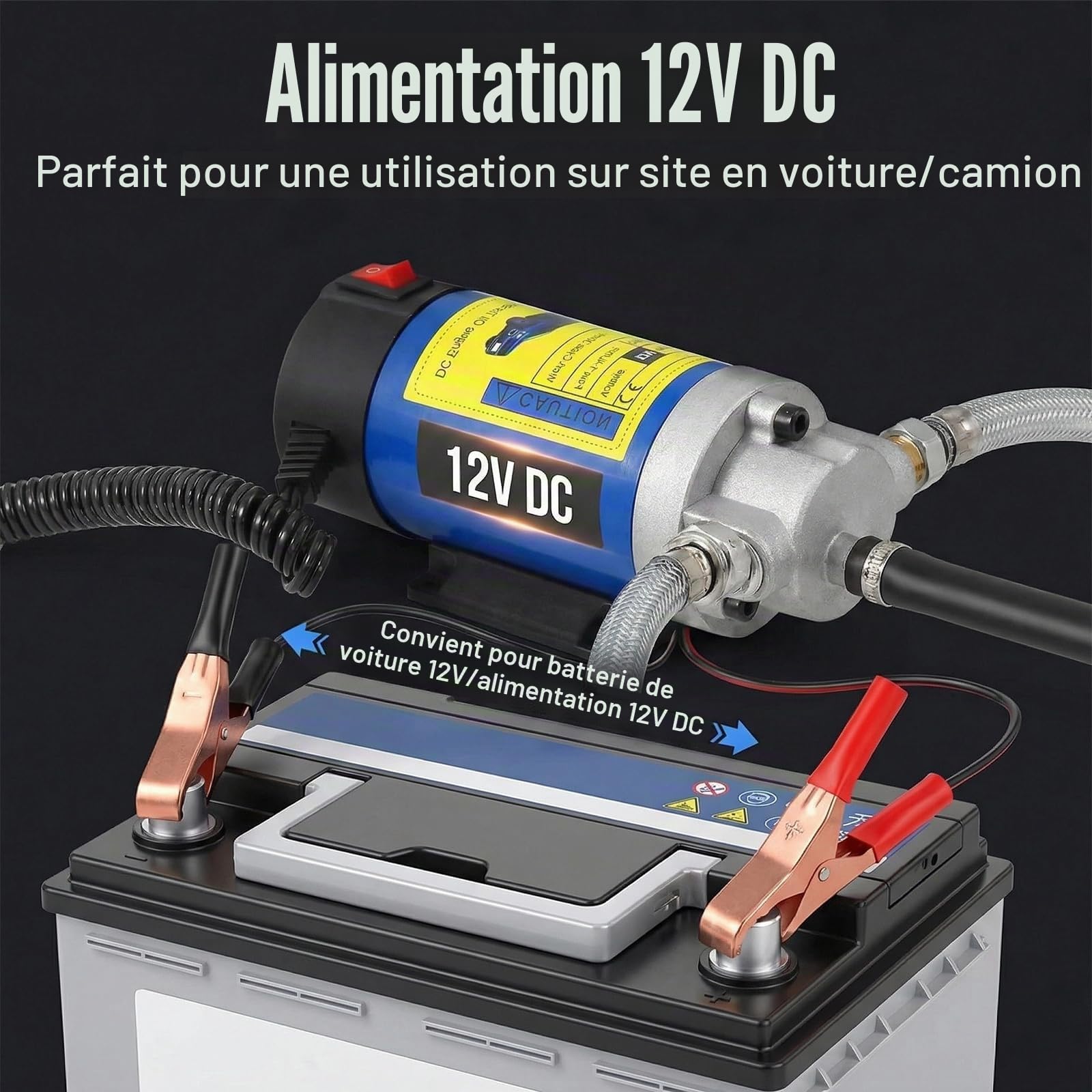 Pompe d'aspiration d'huile, 12 V 100 W, pompe d'aspiration électrique, pompe de vidange d'huile, pompe à diesel 2-3 l/min, pompe de transfert d'huile moteur électrique portable avec 3 tuyaux, pour