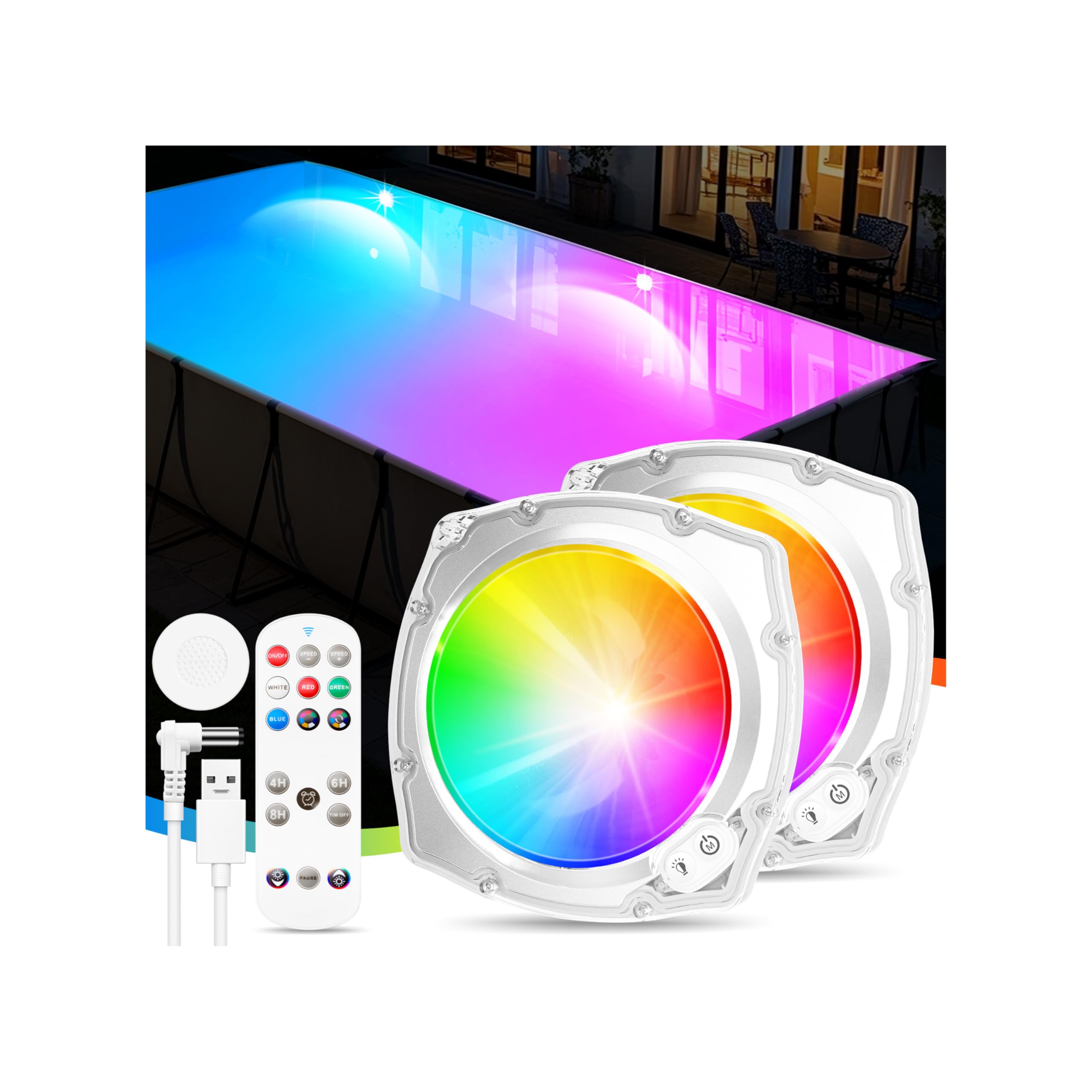 DeeprBetter Lumiere Piscine Hors Sol LED IP68 Rechargeable avec Télécommande 9 Modes Spectacle Lumineux Sous-marin 2PCS