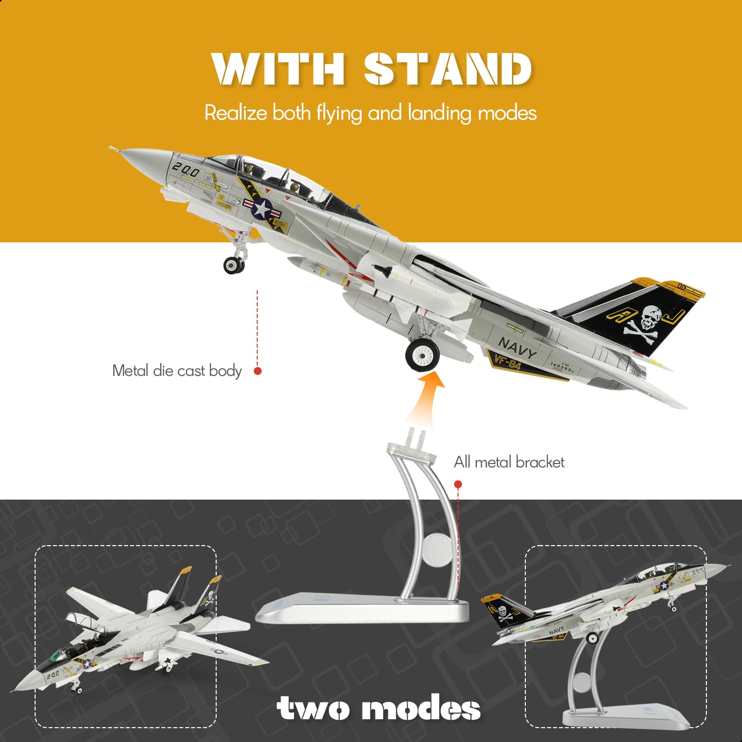 Amazon.com: SEBUNAS Metal Die-Cast F-14 Tomcat Fighter Jet Model 1