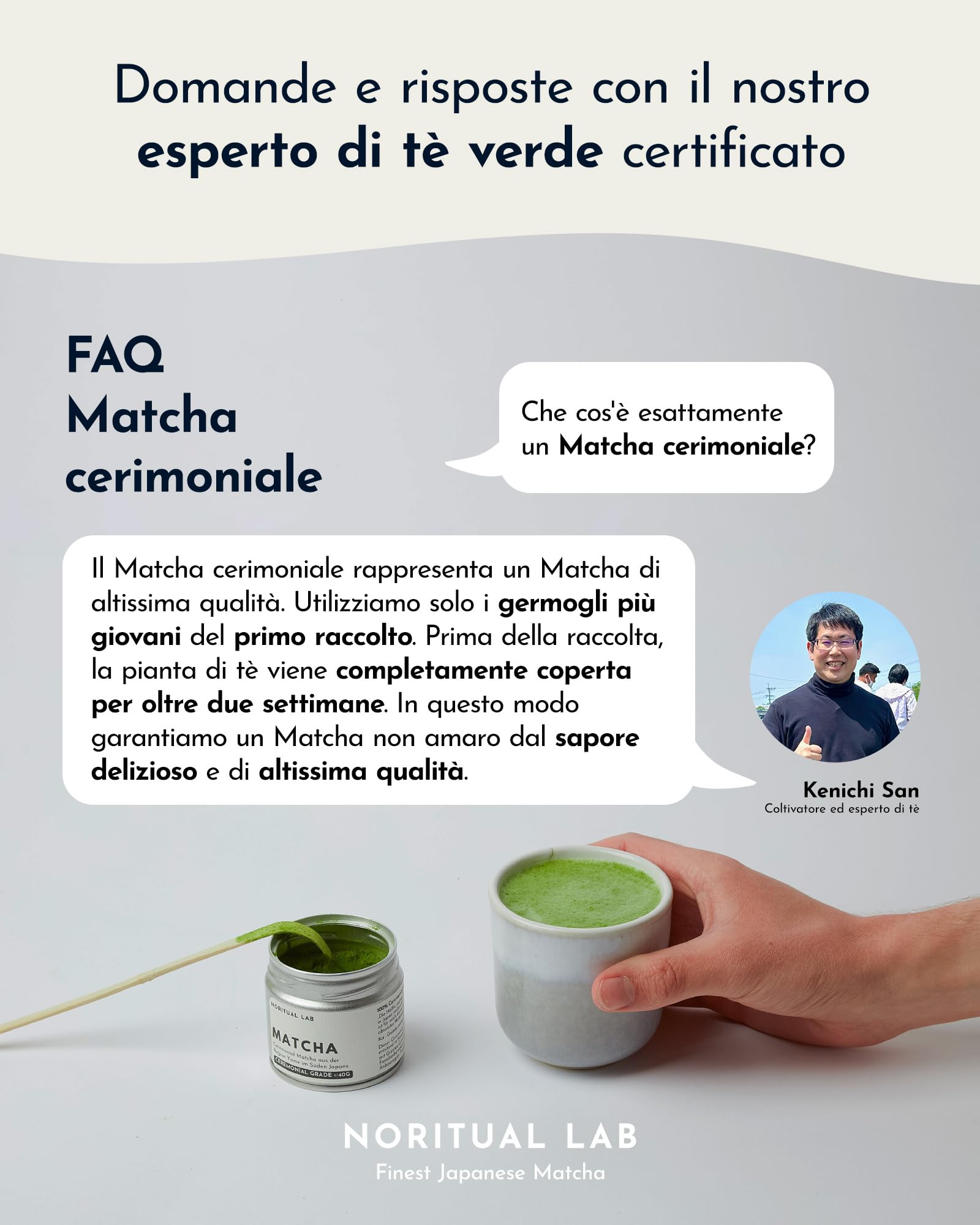 NORITUAL LAB MATCHA – Ceremonial Grade – Originale dal Giappone – rinomata regione di coltivazione sull'isola di Kyushu (40 g)