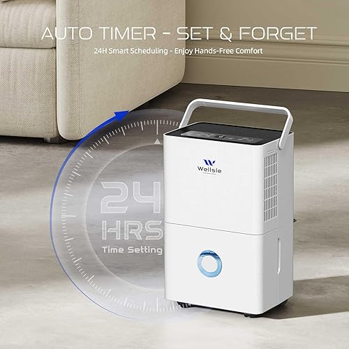 Miniatura 4 de Deshumidificador Energy Star de 80 pintas para sótano, ajuste inteligente de humedad con tanque de agua de 1.32 galones y manguera de drenaje,