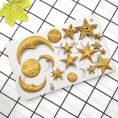 Miniatura 5 de Moon Stars Sun Face Molde de silicona para fondant, caramelo de chocolate, pasta de goma, herramienta de decoración de pasteles, herramientas de