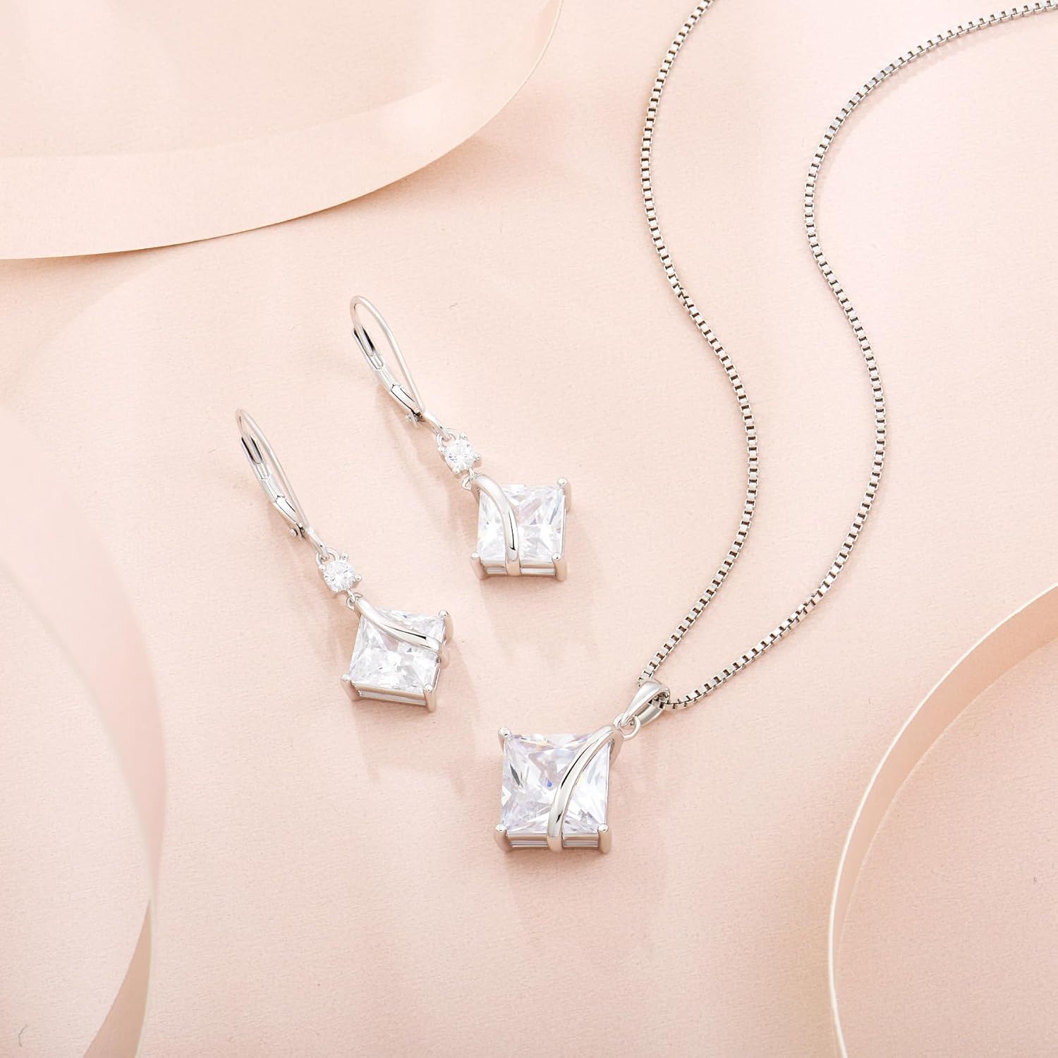 Square Princess Cut Necklace 925 Sterling Silver Solitaire Pendant Necklace Birthstone Jewelry Gifts for Women - Image 4