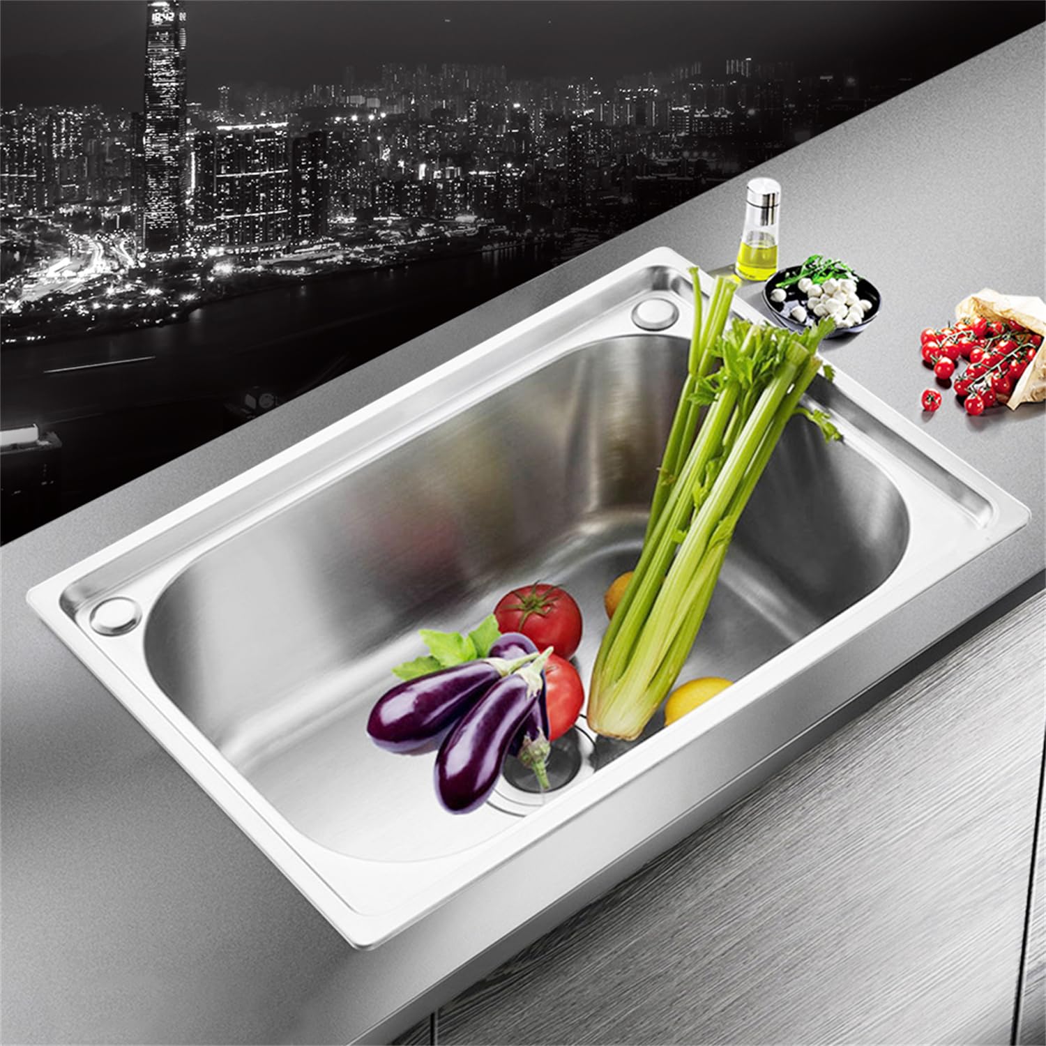 Muelle - Fregadero de cocina de acero inoxidable con colador, kit de fregadero multifunción fácil de instalar y limpiar, 50 x 40 x 20 cm (50 x 40 x 40 x 20 cm)