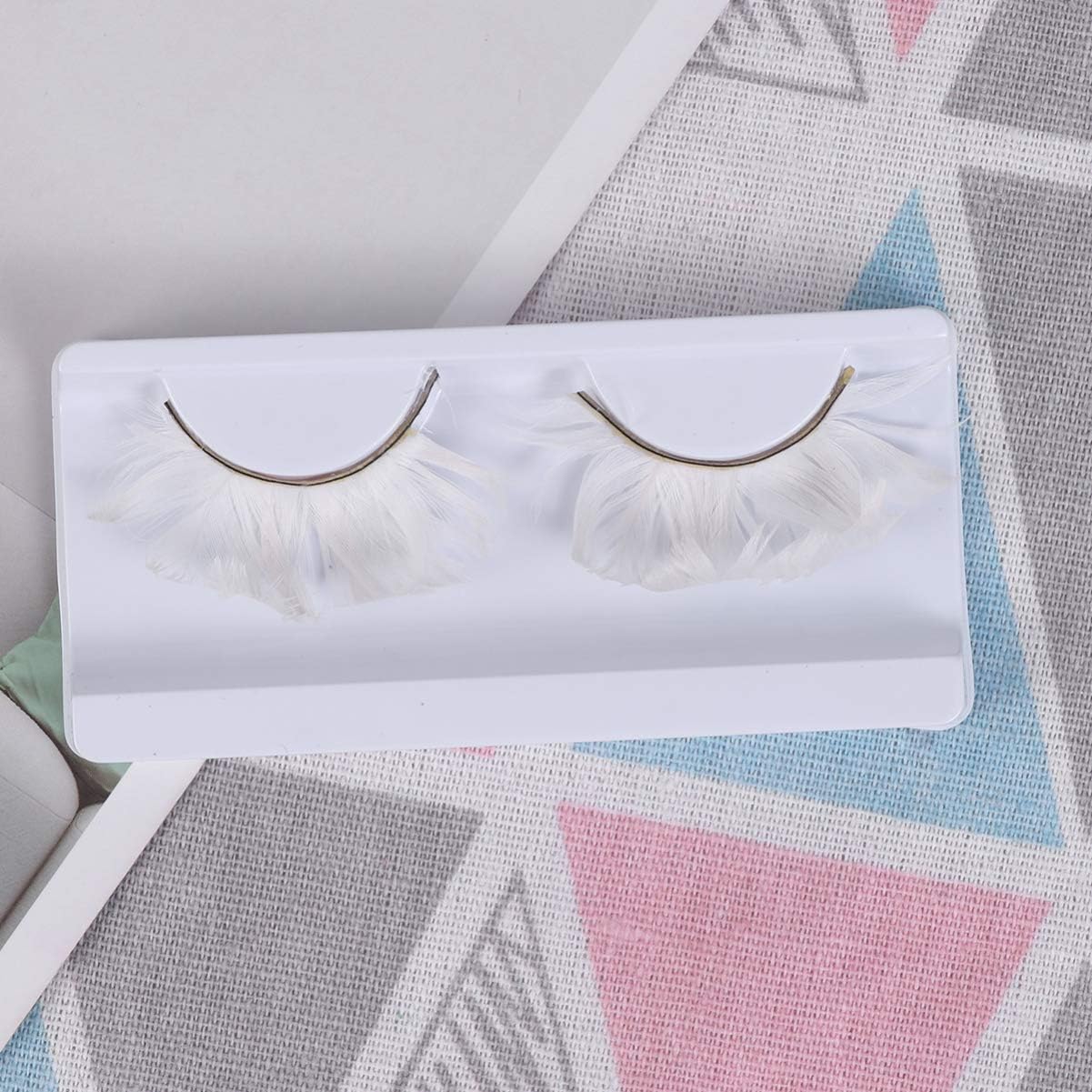 FRCOLOR 3 Pair Feather False Eyelashes White Halloween Carnival Costume Fake Eyelashes for Cosplay Party, 3 count (Pack of 1) - Image 4