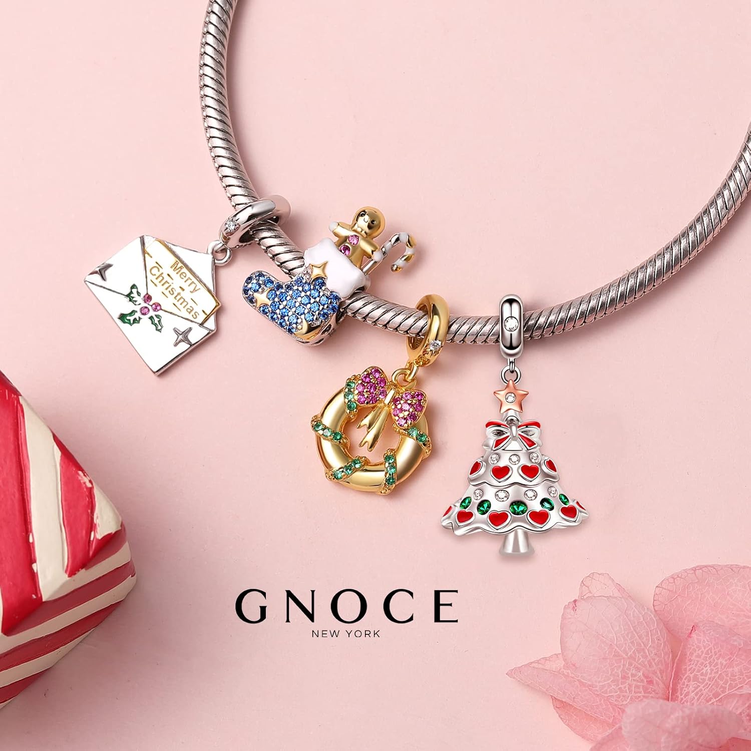 GNOCE Sterling Silver Christmas Tree Pendant - Dangle Charm for Bracelet/Necklace - Perfect for Women & Men