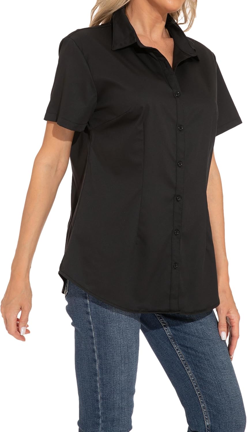 GUANYY Womens Classic-Fit Dress Shirts Short Sleeve Button Down Shirt Casual Work Office Business Wrinkle-Free Blouse - Image 8