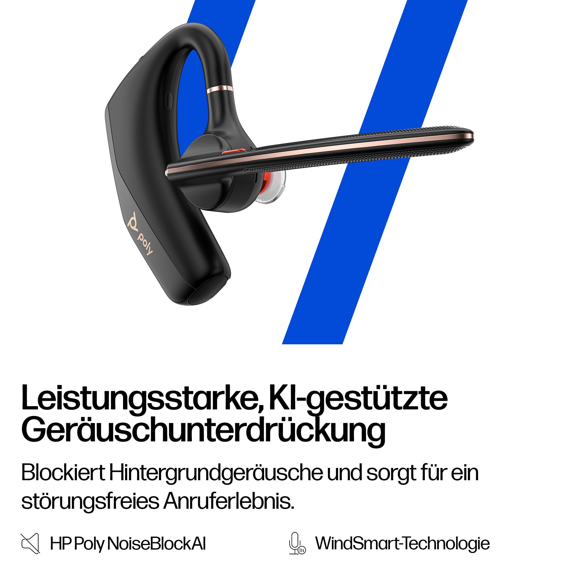 Poly Voyager Legend 50-M UC Bluetooth-Headset NoiseBlockAI WindSmart Smart-Sensor 10 Stunden Akkulaufzeit Geräuschunterdrückung Ladeetui Schwarz