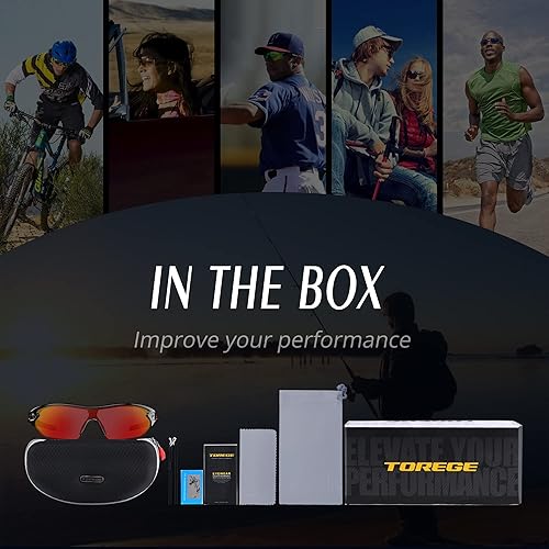Miniatura 6 de Gafas polarizadas deportivas para sol Torege, con 5 lentes intercambiables para hombre y mujer, para ciclismo, correr, conducir, pesca, golf,