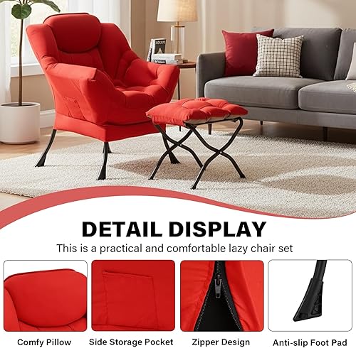 Miniatura 3 de Silla perezosa con otomana, moderna silla de acento contemporánea, sofá de ocio con reposabrazos, silla de lectura y reposapiés plegable para sala