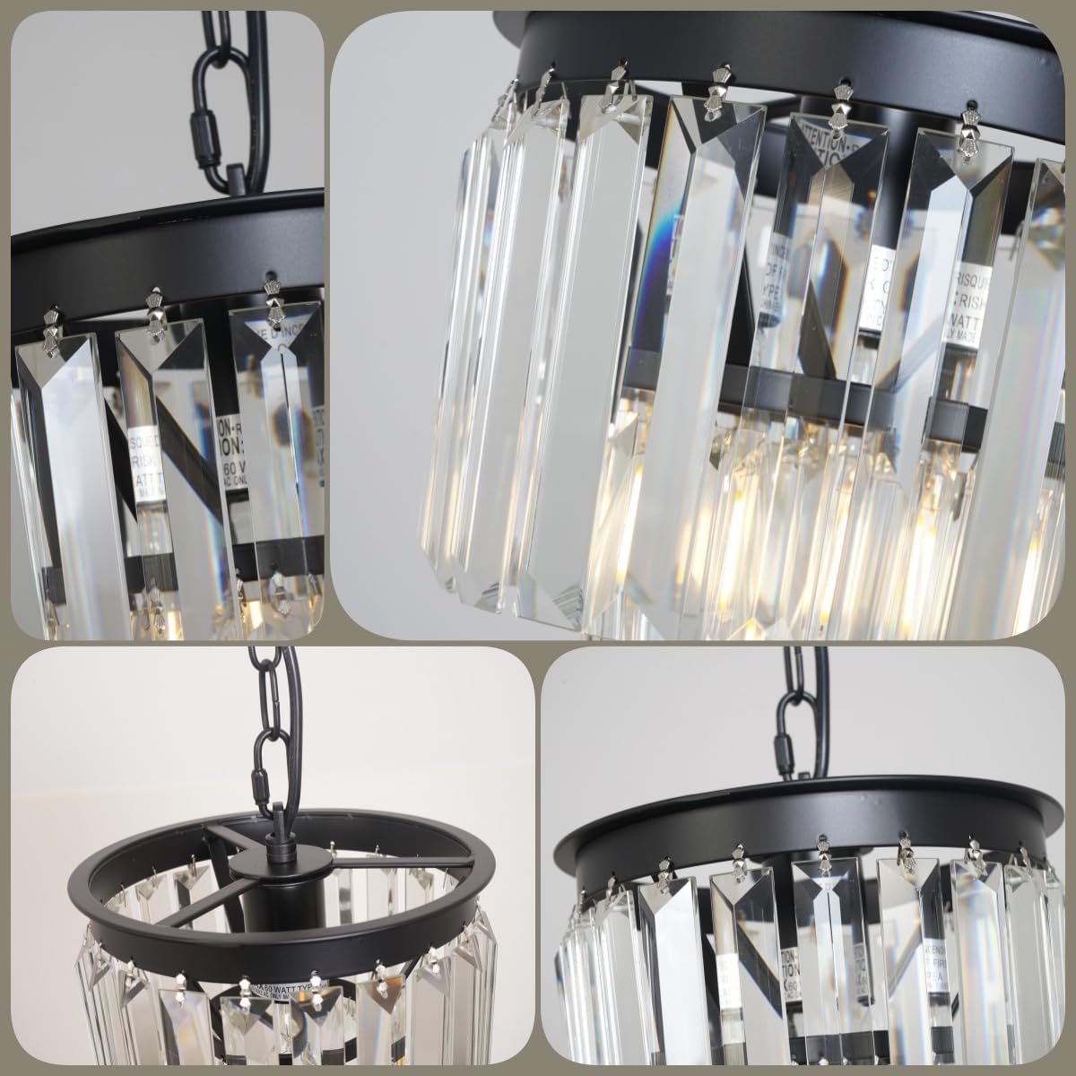 Modern Mini Crystal Chandeliers Small Pendant Light Contemporary Ceiling Pendant Light Fixture for Dining Room, Bedroom, Kitchen Island Entryway 8 Inches, Black image 5