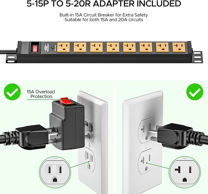 CRST Protector eléctrico de alta resistencia 20A, 8 tomas, chapa metálica, listado ETL miniatura 9