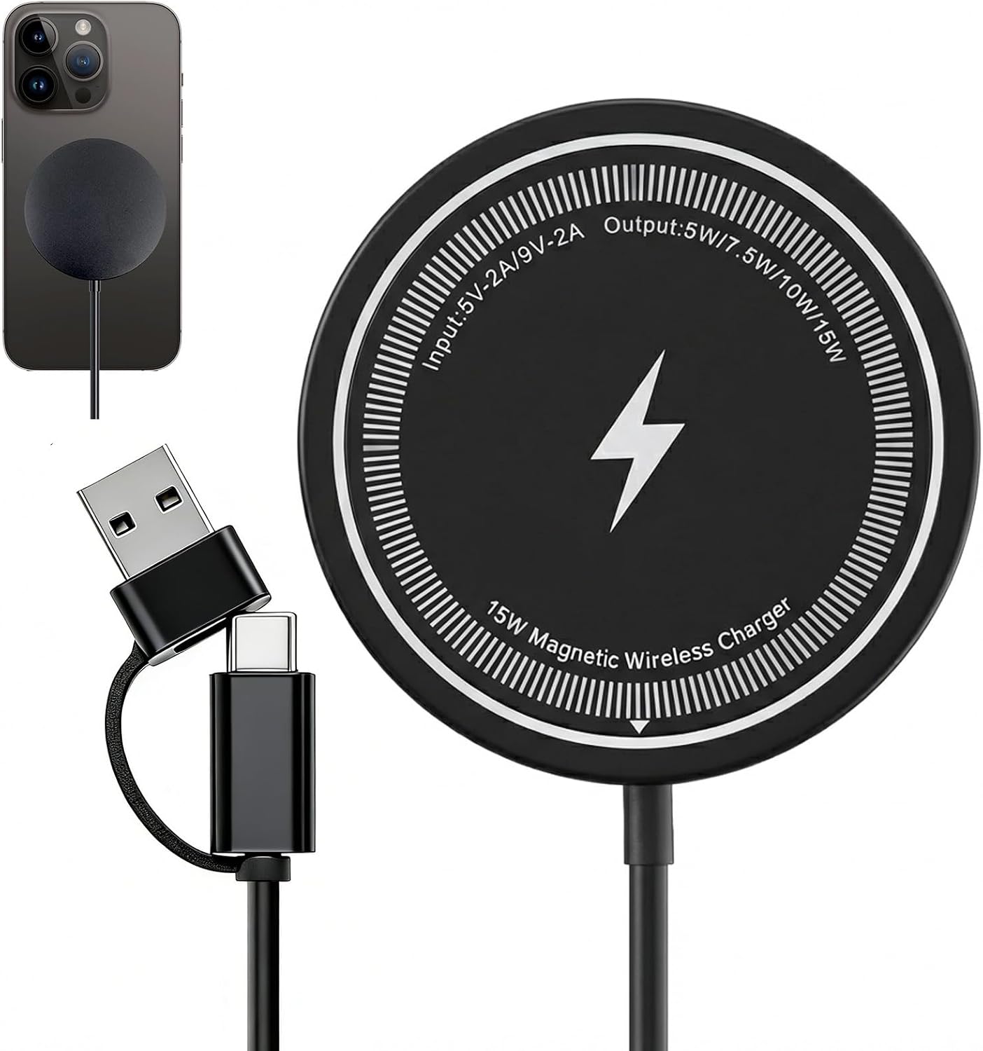 15W Magnetic Charger, Fast Wireless Induction Charger for iPhone 17/16/15/14/13/12 Series, Wireless Charger for AirPods 4/3/2/Pro2, Charging Dock Compatible with Magsafe