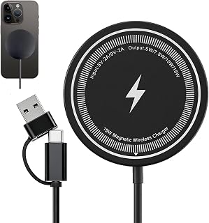 Cargador Inalámbrico Magnético Compatible con MagSafe, Cargador de Inducción Carga Rapida 15W Compatible con iPhone 17/16/15/14/13/12 Series para AirPods 4/3/2/Pro, Wireless Charger, Negro