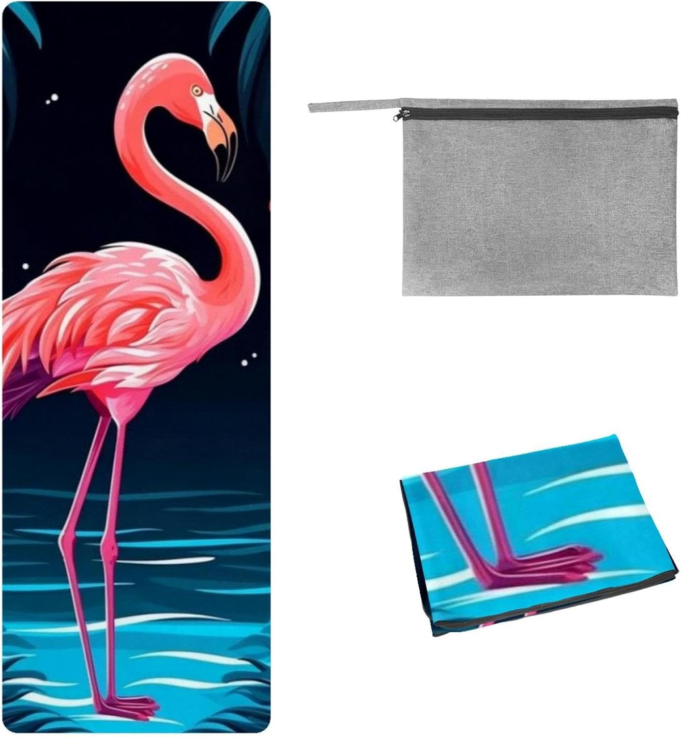 Yoga Towel, Tropical Flamingo Pattern Non Slip Sweat Absorbent Hot Yoga Mat Towel for Hot Yoga, Pilates and Fitness - 72.8" x 26.8"