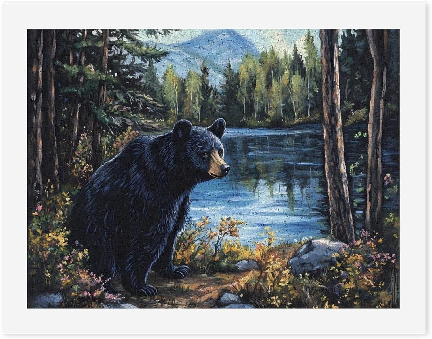 Black Bear in The Lake Funny Digital Oil Painting Horizontal DIY Printed Artwork by Number Kits Decor Gifts for Adults