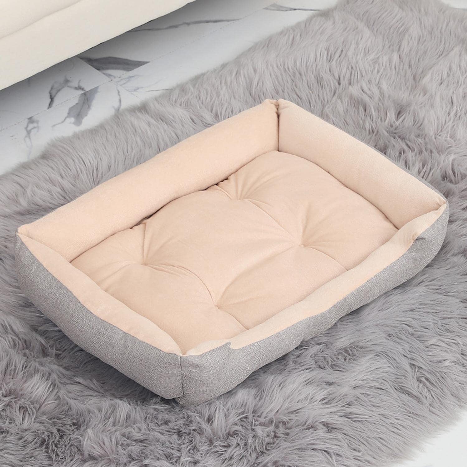 Dog Bed for Small Medium Dogs and Cats, Washable Rectangle Pet Bed Anti-Slip Waterproof Dog Cushion Warming Cozy Anti Anxiety Dog Mat Kennel Pad-26.7x19.6x4.7inch-Beige