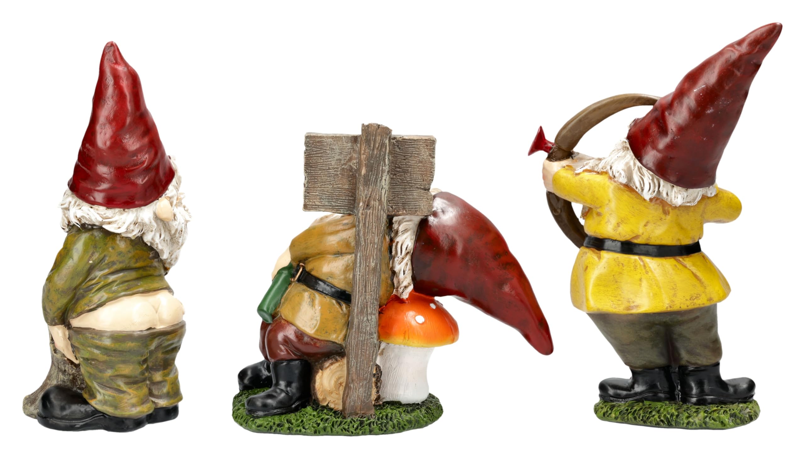 Figuren Shop GmbH Gartenfigur Gartenzwerg Set 3er 15-19 cm – freche Zwerge mit Amor, pinkelndem Zwerg und Säufer aus Polyresin, handbemalt und wetterfest – Dekofiguren Gartendeko 3-teilig