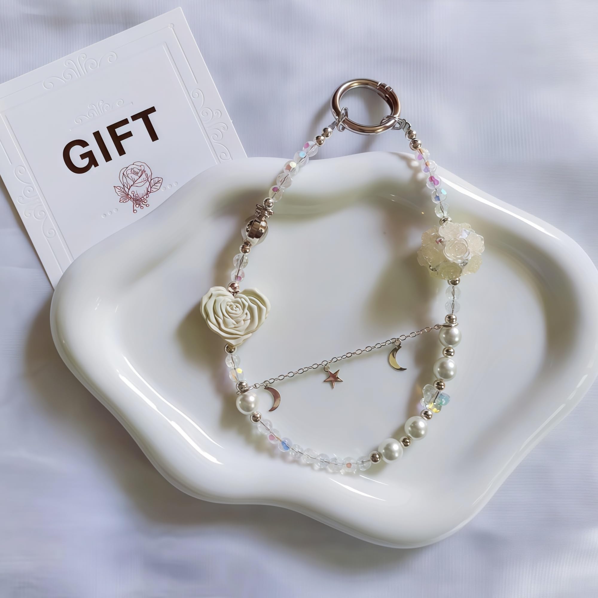 Mokburrim Phone Charm Bead Chain Cell Accessories Y2K Wrist Lanyard for Case (White)