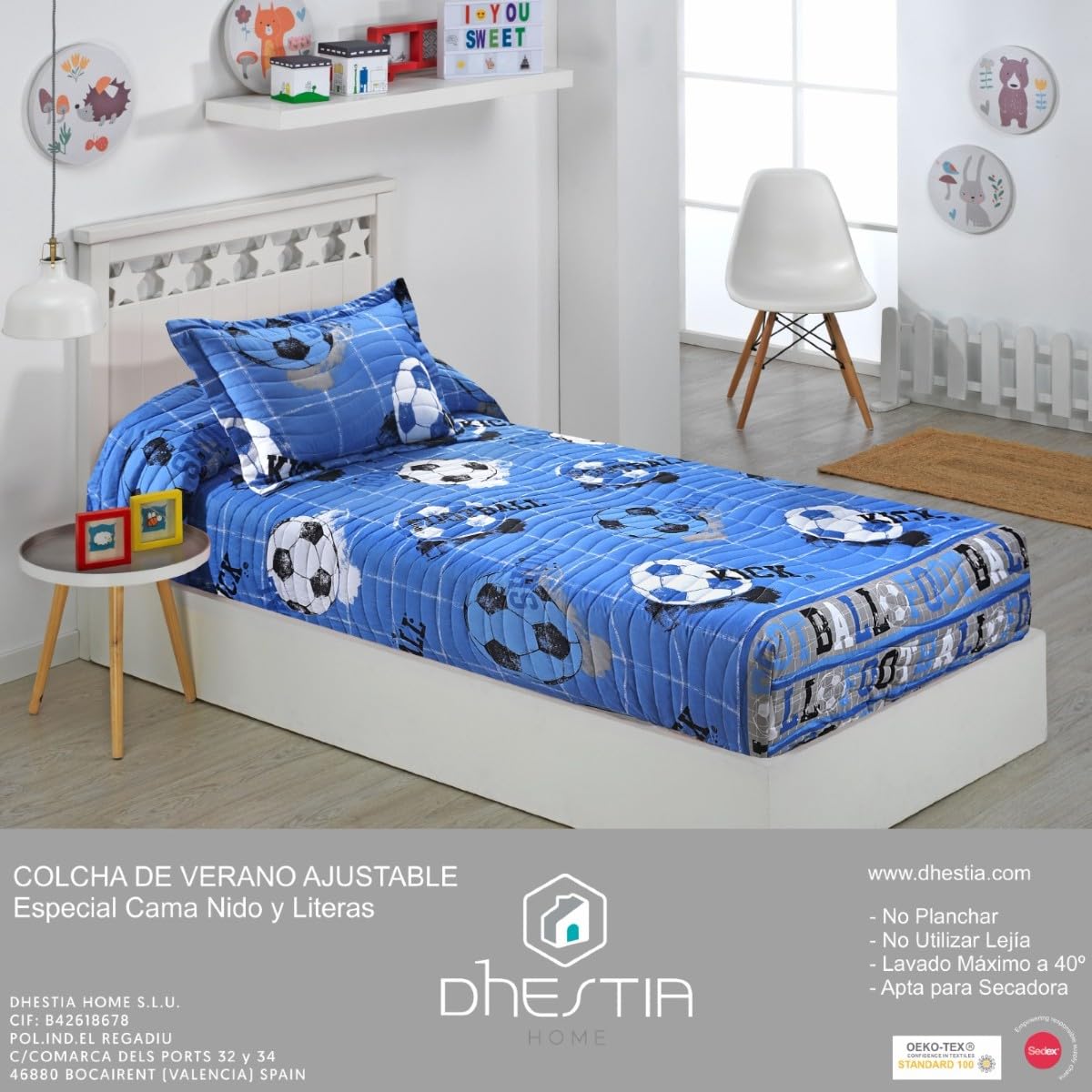 DHESTIA HOME Colcha Bouti Ajustable Cama Nido Infantil y Juvenil de Verano Fútbol Quick Color Único Talla Cama 105
