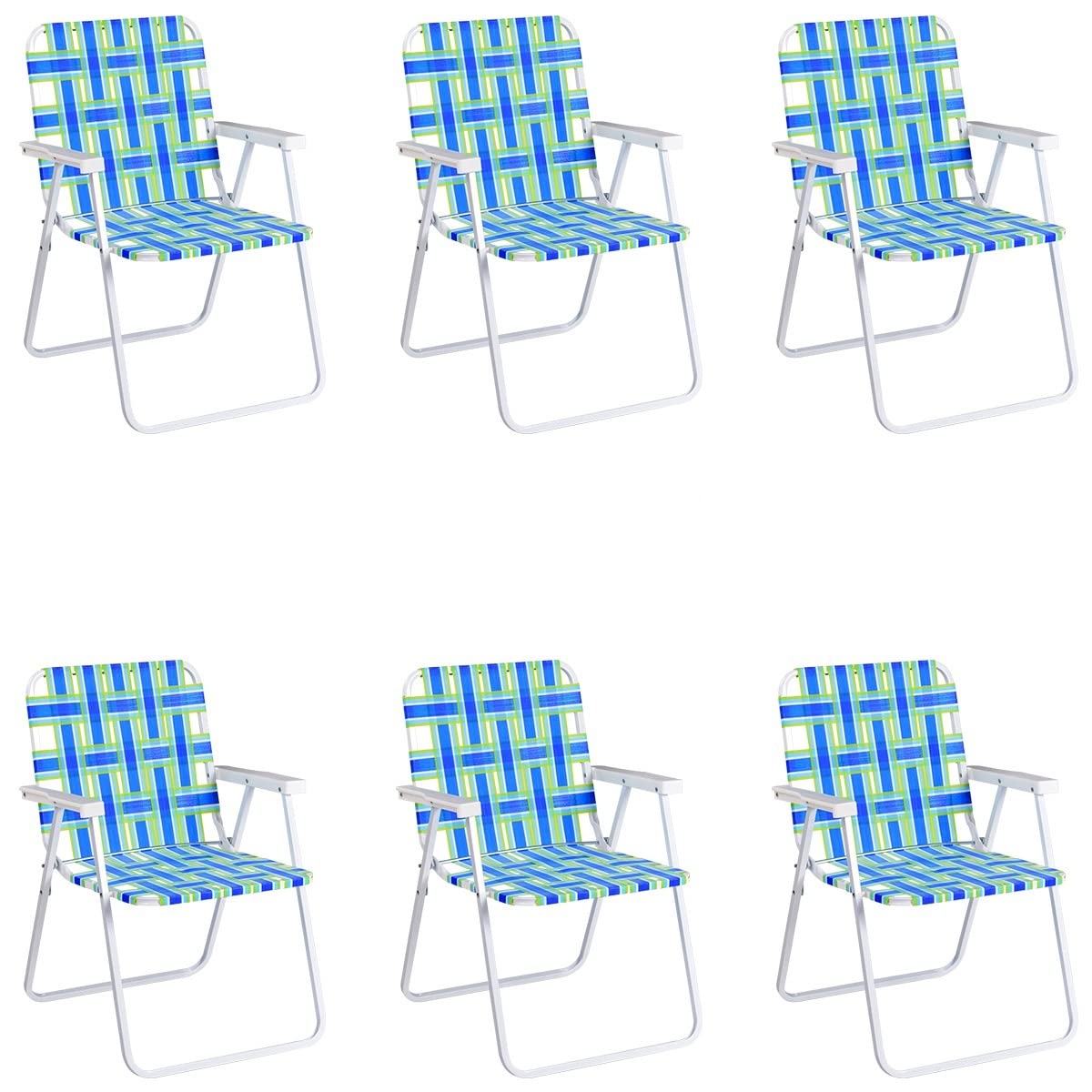 ARLIME6 PCS Folding Lawn Chairs Set, Portable Outdoor Patio Chairs w/Stable Metal Frame & Armrests, Webbed Folding Beach Chairs Set for Lawn Patio Garden Backyard (Blue)