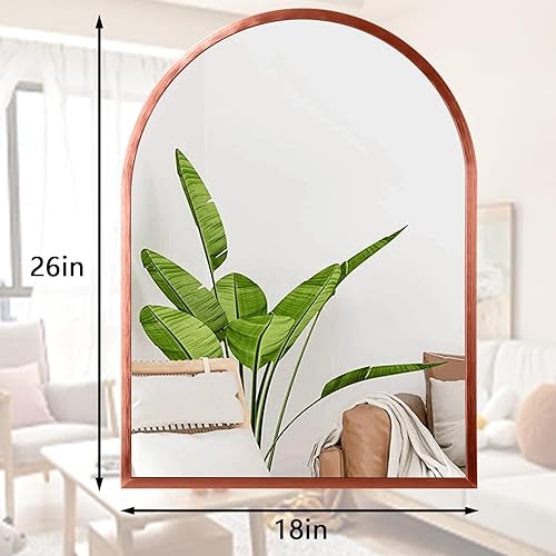 Miniatura 69 de Espejo de pared arqueado negro con marco de aleación de aluminio, espejo de baño de metal cepillado, espejo montado en la pared para sala de estar