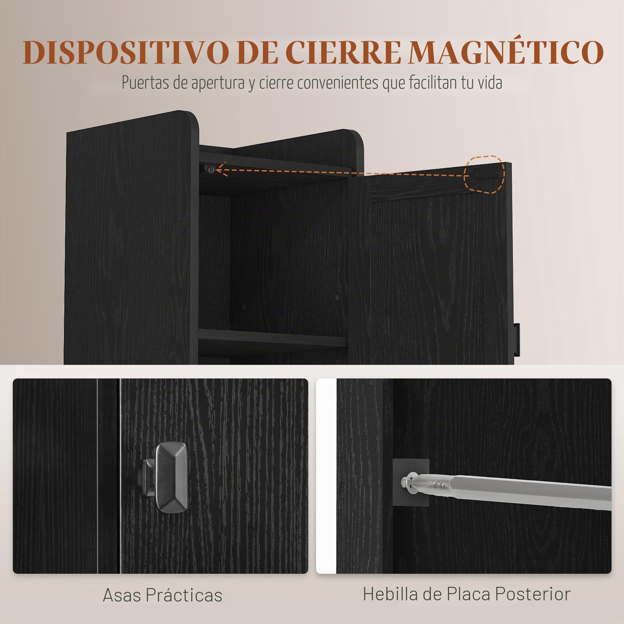 HEXCELEN Mueble de Baño Estrecho, Armario Alto de Baños con Compartimento Abierto y 2 Puertas, Estantes Ajustables, para Baño, Salón, Dormitorio, 28 x 28 x 180 cm, Negro