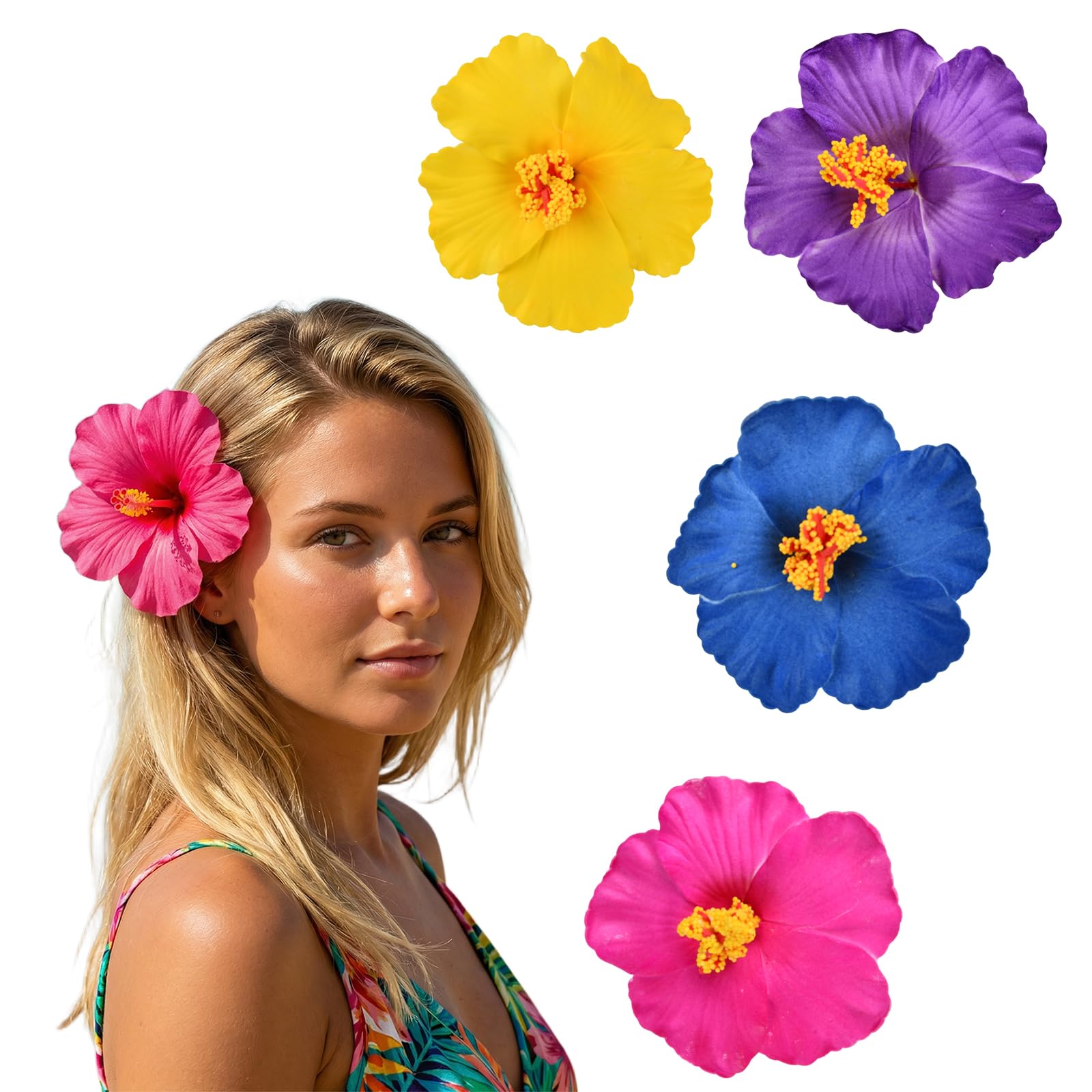 Pinzas Pelo Hawaianas 4 Piezas 9cm Multicolor Plumeria Horquillas para el Pelo Flores Tocados Fiesta Playa