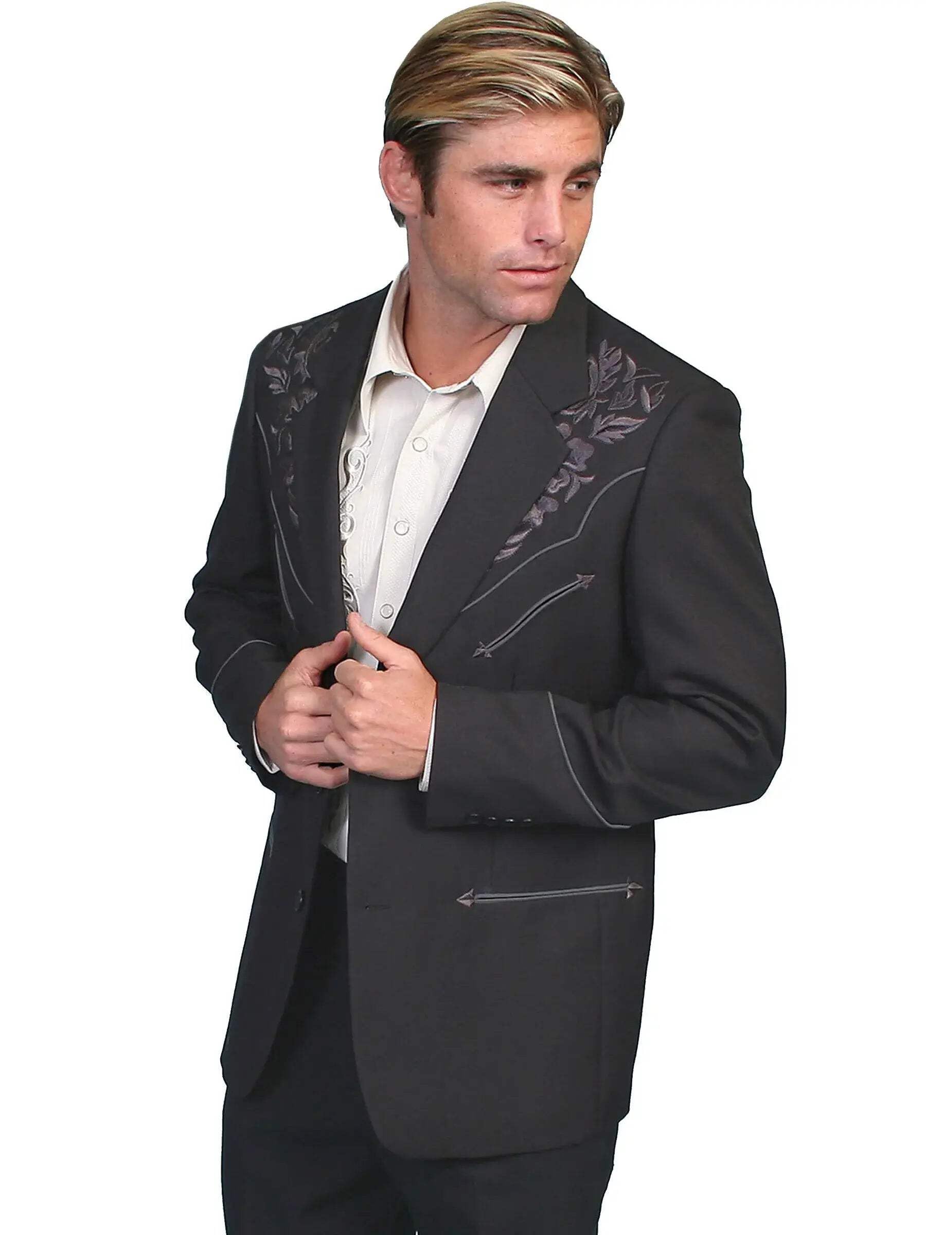 Black Button Front Men's Blazer P-656-image-32