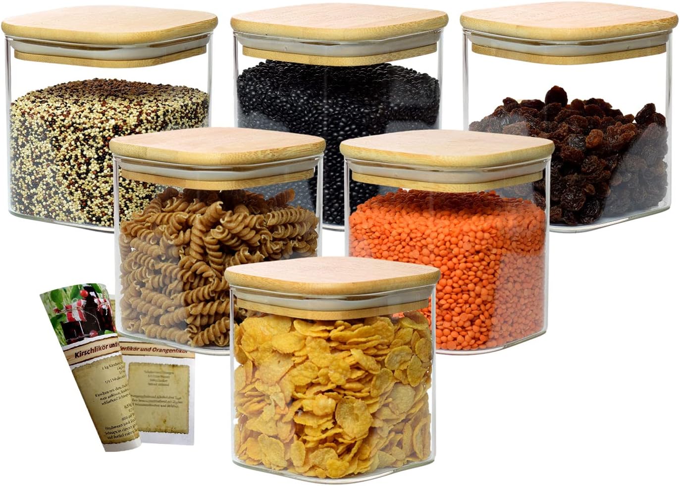 gouveo Set of 6 Storage Jars, 800 ml, Made of Borosilicate Glass