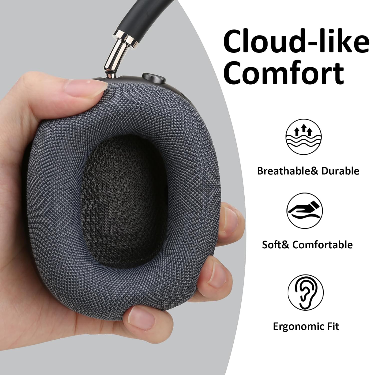 Upgraded Silicone Ear Cushions for AirPods Max Headphones 2024, Mesh Fabric Covered Ear Pads with Silicone & Memory Foam and Magnet (Midnight) - Image 4