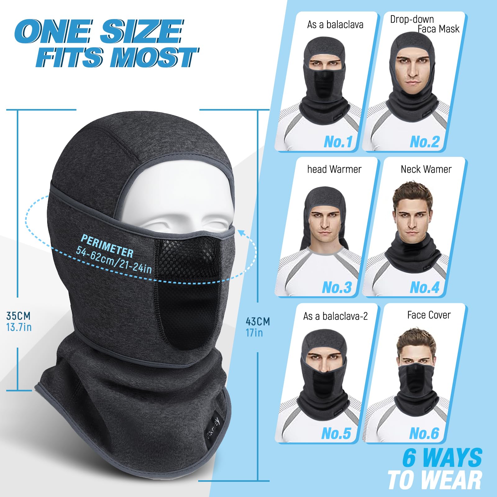 Pasamontañas de esquí (con agujeros transpirables), resistente al viento, forro polar para invierno, calentador de cara para hombres y mujeres