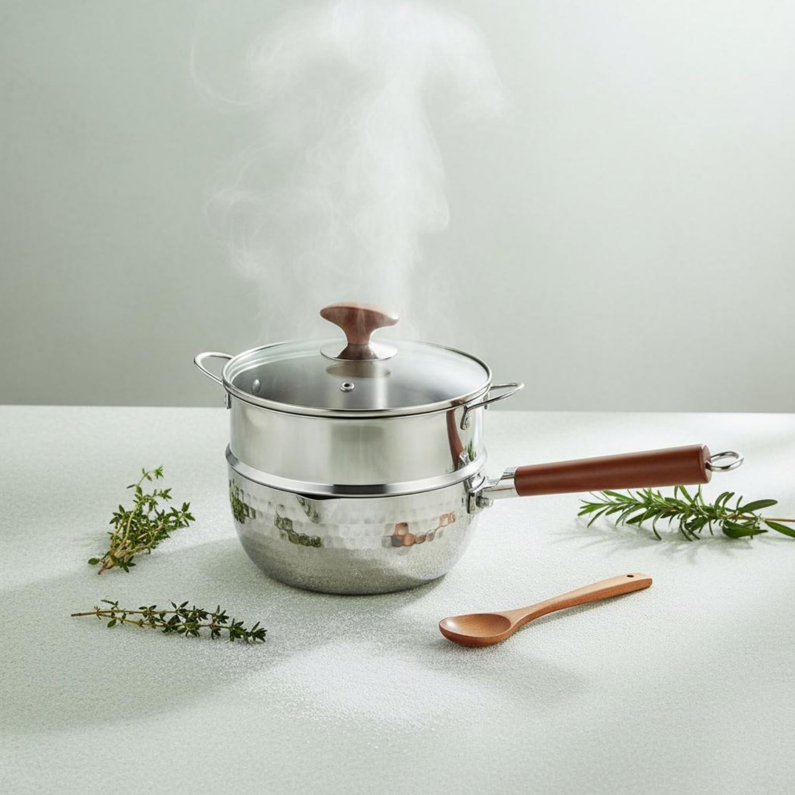 Cazo de Acero Inoxidable Olla Cazo Pequeño Cuerpo de con Base Compósita para Uniforme y Mango Largo Cómodo Adecuado para Comidas Diarias Cocina Casera, 20 Cm