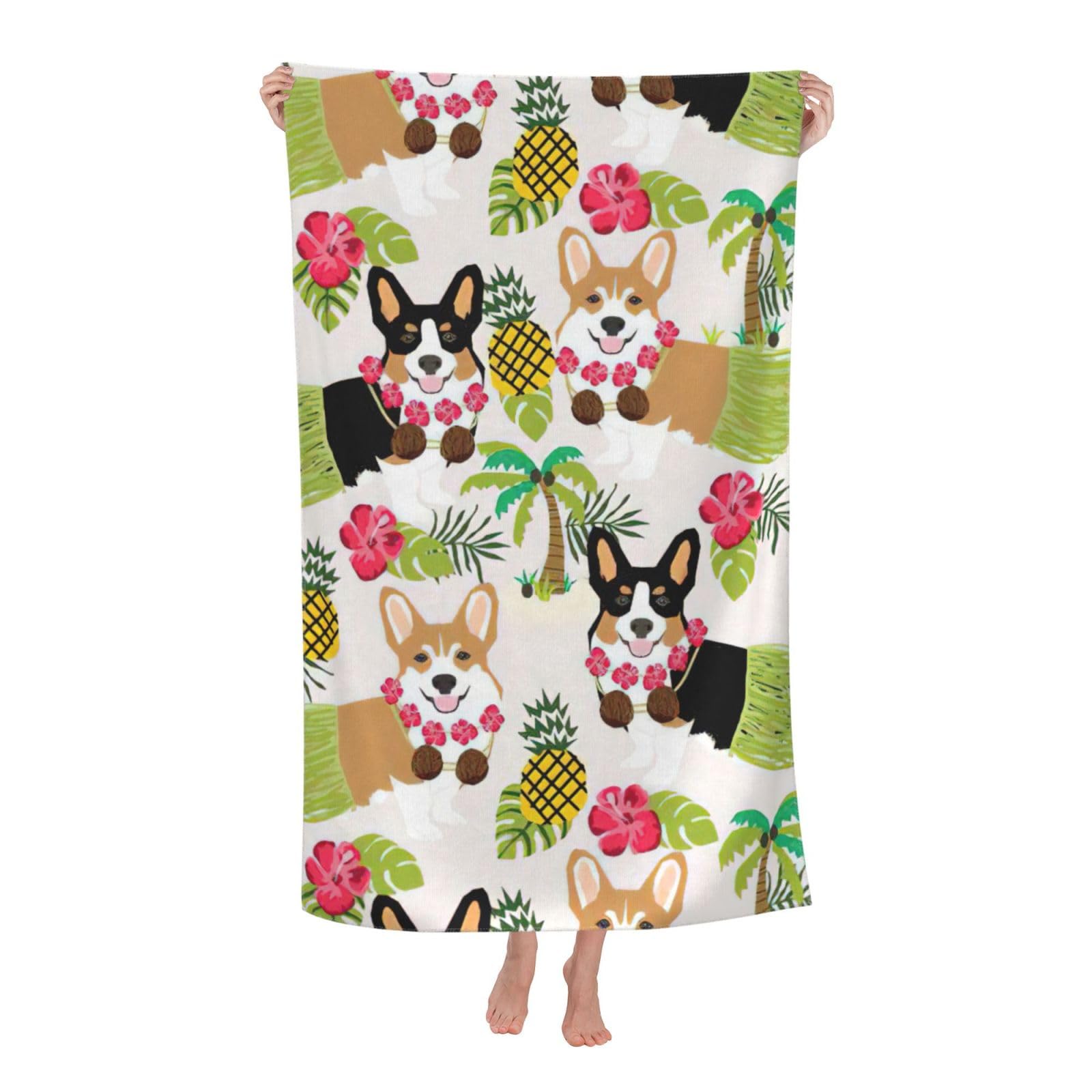 NImongt Corgi Hawaiian Tropical Summer Pineapple Print Oversized Adult Beach Towel For Travel Weekend Getaways Festivals Camping Trips
