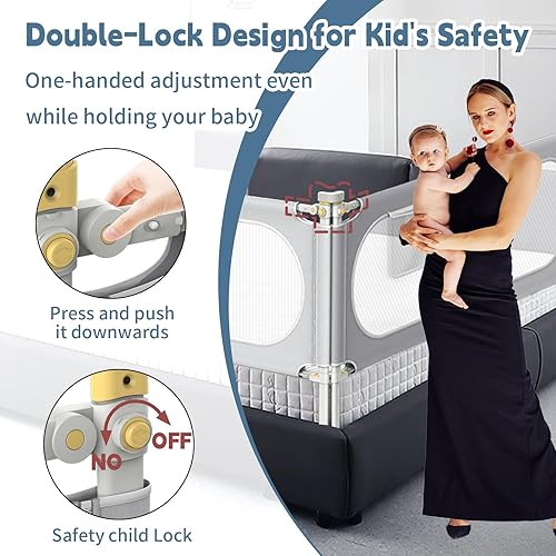 Miniatura 2 de Riel de cama para niños pequeños, protector de riel para cama de bebé con bloqueo de seguridad doble para niños, altura ajustable de 30 velocidades,
