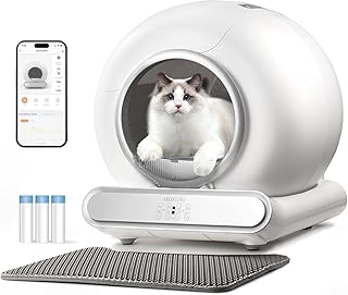 Self Cleaning Cat Litter Box, Ultra-Safe Protection Automatic Cat Litter Box, APP Control/Lower Entry/Large Capacity with 3 Rolls Liners & Mat LELOPETS