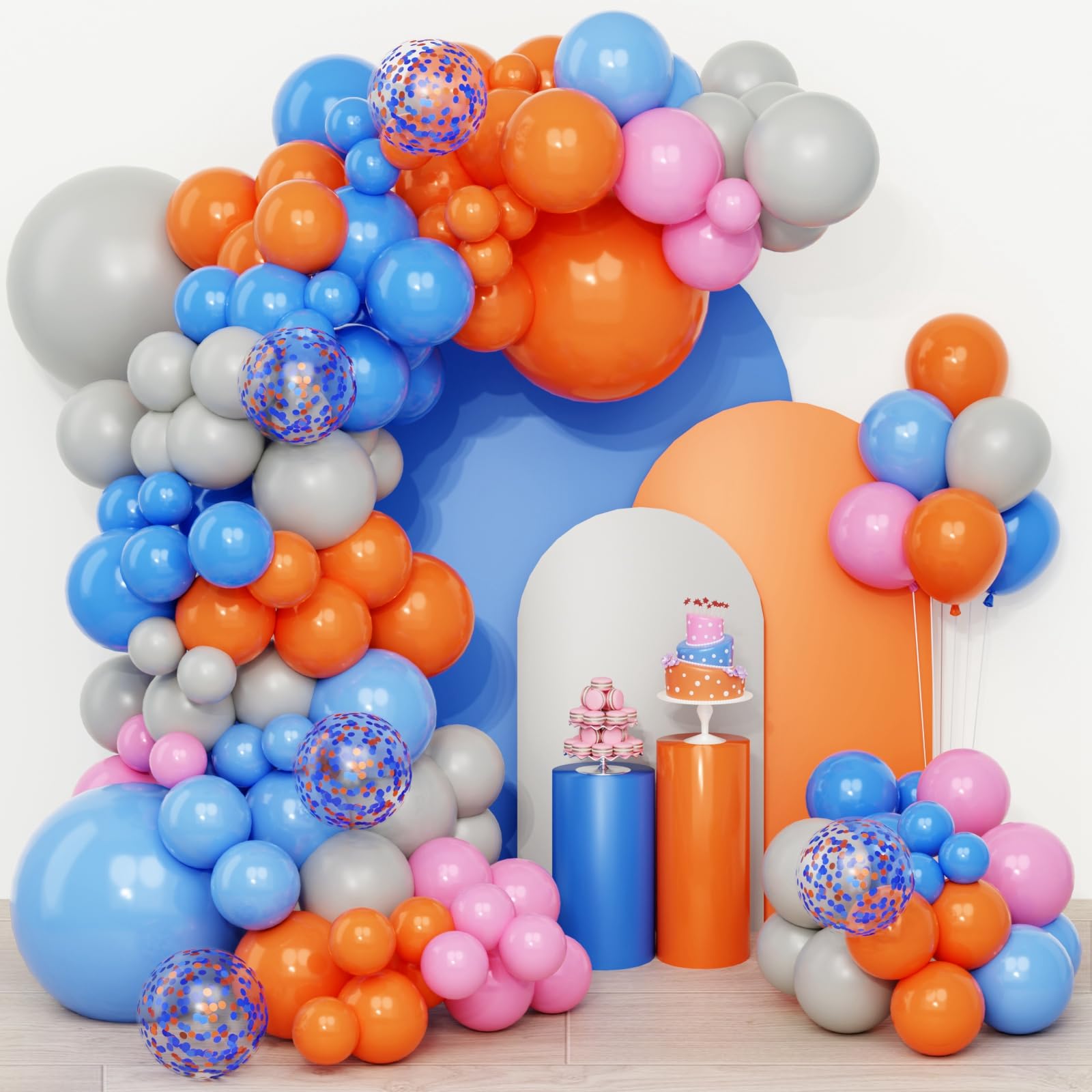 Orange Blue Balloon Arch Kit-QIFU 108pcs Gray Light Blue Pink Balloons Helium Latex Balloon With Confetti Self Inflating Balloons For Kids Birthday Decorations Baby Shower Graduation Wedding Party
