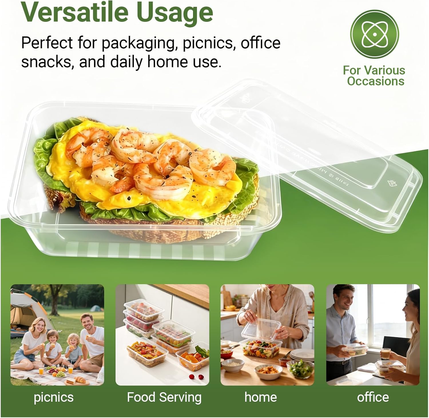 49oz Disposable Meal Prep Container Large For Food,50PK Plastic Storage Containers w/Lids Freeze Microwave Safe, Clear Bento Box Stackable BPA Free Reusable