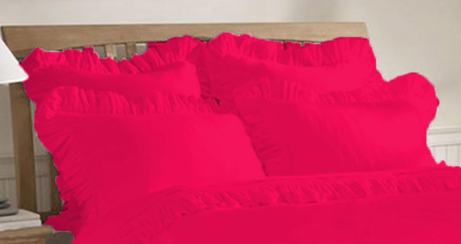 Scala Bedding 600 Thread Count Hot Pink Solid Edge Ruffle Pillow Shams Set of 2 Piece 100% Egyptian Cotton Solid 20" X 20" Square Size