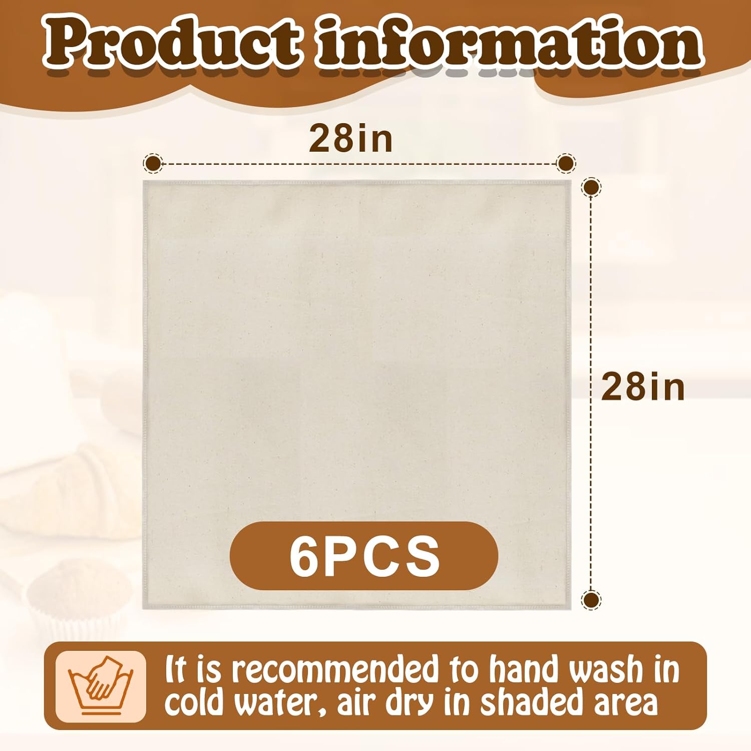 6pcs 100% cotton Tea Towels for Baking Sourdough - 28" Unbleached Bread Basket Flour Sack Towels, Proofing Cover Cloth for Dough Raising Baguettes Loaves Ciabatta, Bread Making Accessories Bakers Gift - Image 6