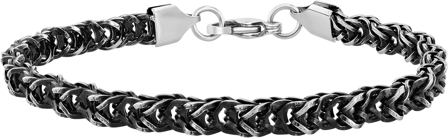 Men’s 8.5" Stainless Steel Black Finish Maille Link Bracelet - Contemporary Design, Secure Lobster Claw Clasp