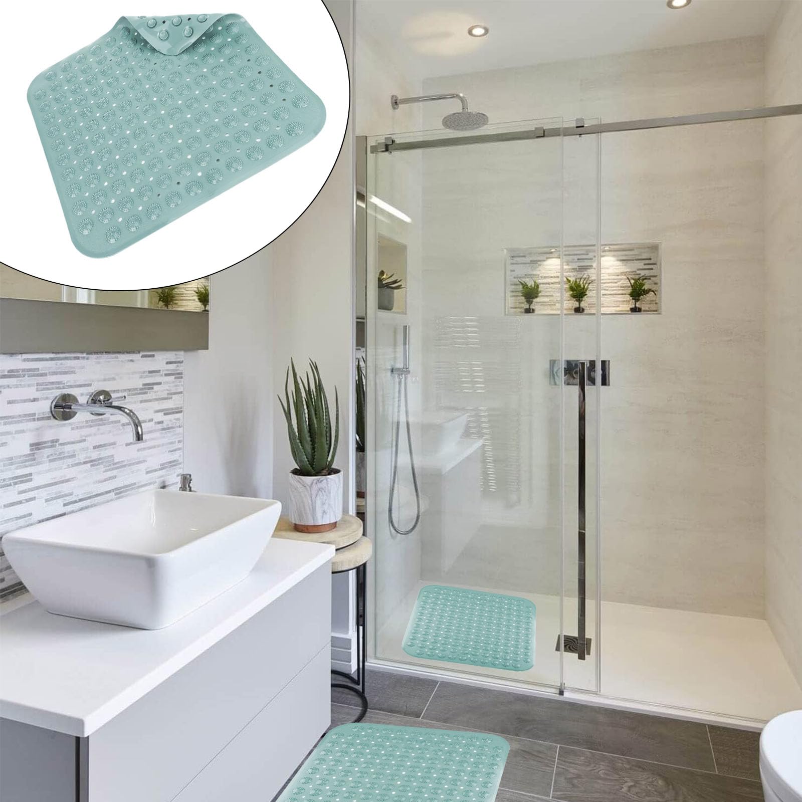 Tapis De Douche Antidérapant 48x48 Cm Avec Ventouses - Jaune Clair, Lavable En Machine - 6
