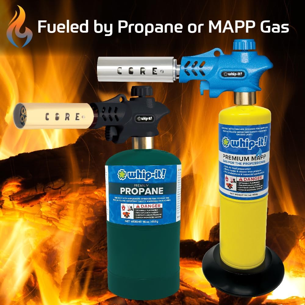 Whip-It! Core Pro 4 Brass Flame Lighters MAPP Propane Ultra Powerful Torch