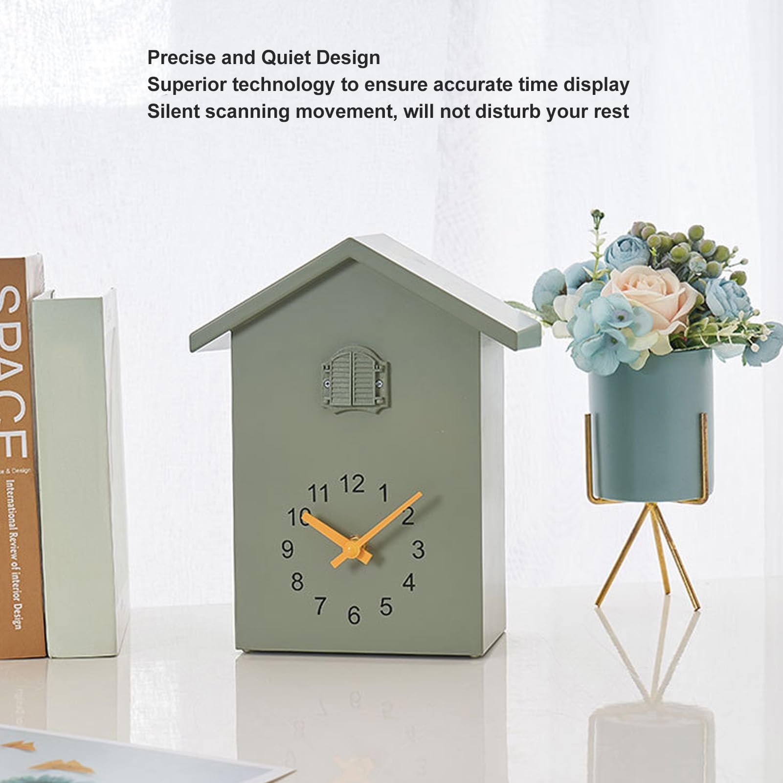 HERCHR Reloj de Pared con Forma de casita de pájaros, Reloj de Pared Colgante Estilo nórdico con péndulo y Sonido Agradable, Ideal para la decoración de la Sala de Estar, el Dormitorio o (Verde)