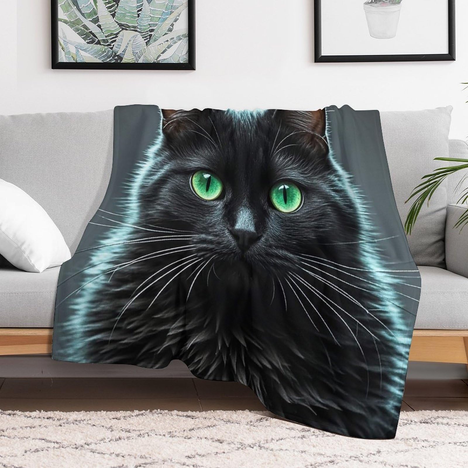 Plaid en flanelle supérieure motif chat noir jeté de lit décoratif haut de gamme