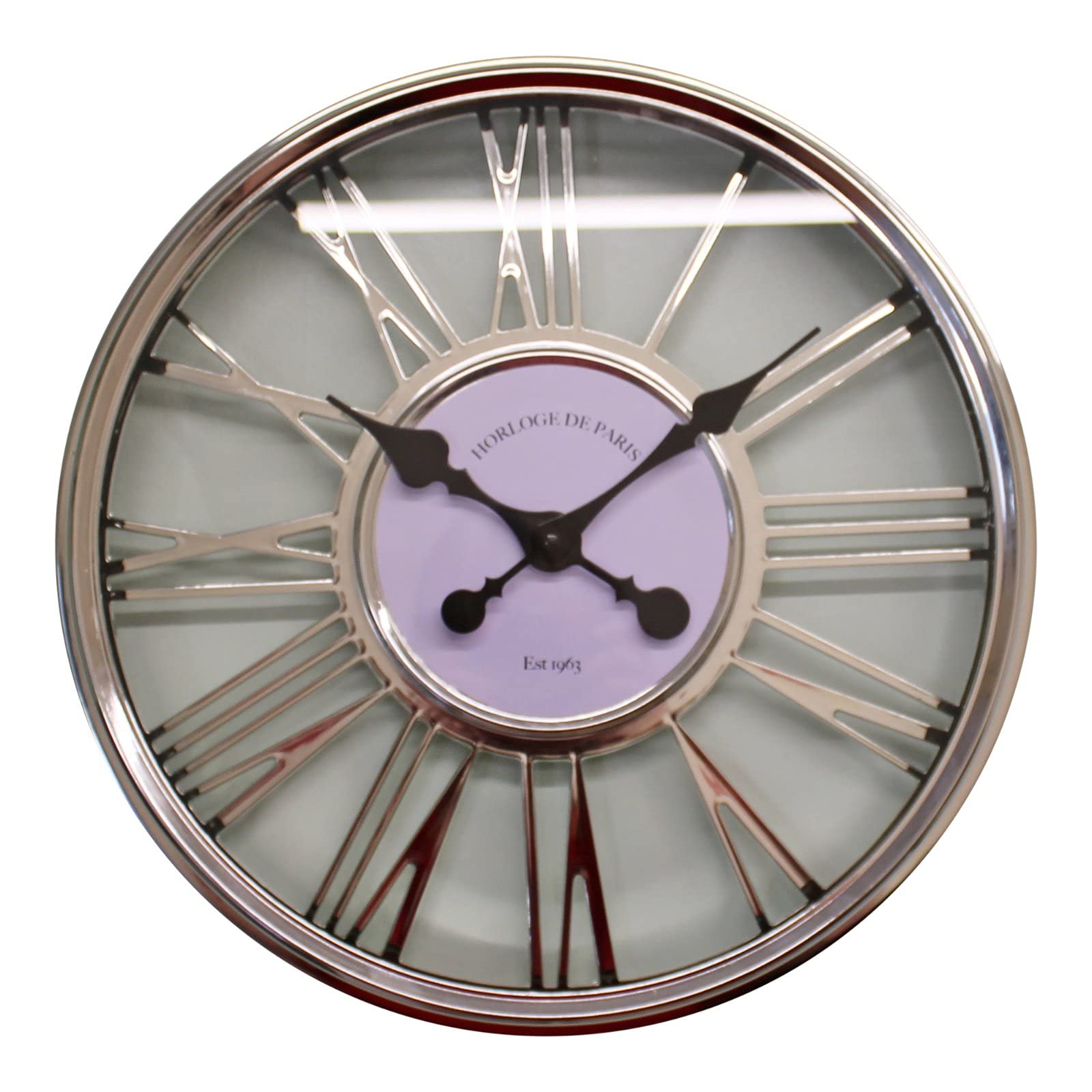Geko Silver Large Metal Wall Mounted Clock 45Cm Diameter With Roman Numerals Home
