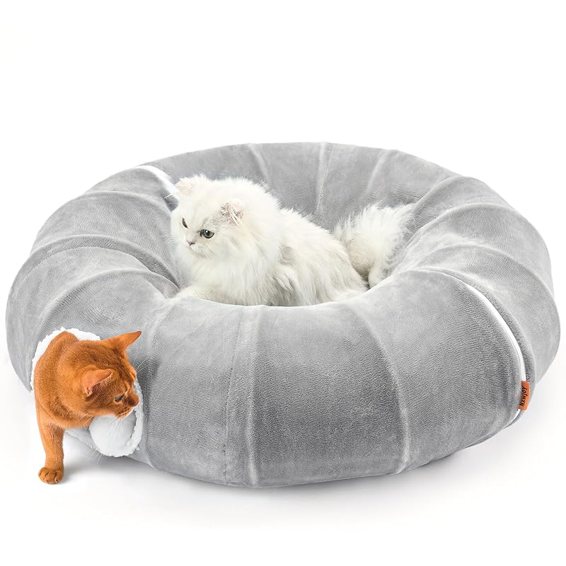 Túnel para Gatos com Cama 2 em 1 Nxwjoy, Formato Rosquinha, Cinza, 90,17 cm