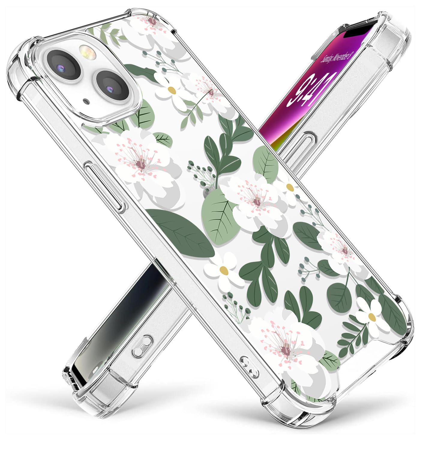 Cioroper Designed for iPhone 13(2021)/iPhone 14(2022) 6.1inch Case, Cute Crystal Clear Protective Cover, Cherry Flowers Floral Print Design [